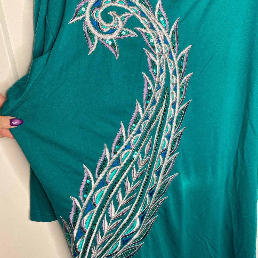 Bob Mackie NWT Paisley Sequin Embroidered Blouse Women’s Plus Size 2X - Picture 2 of 7